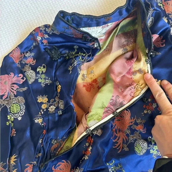 Vintage Peony Kimono Top S/M Made In Shanghai Blue Floral Collectors Costume - Picture 4 of 9